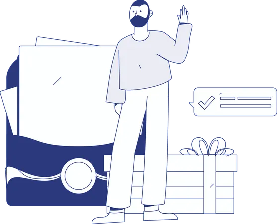 Man earning reward points from digital shopping  Illustration
