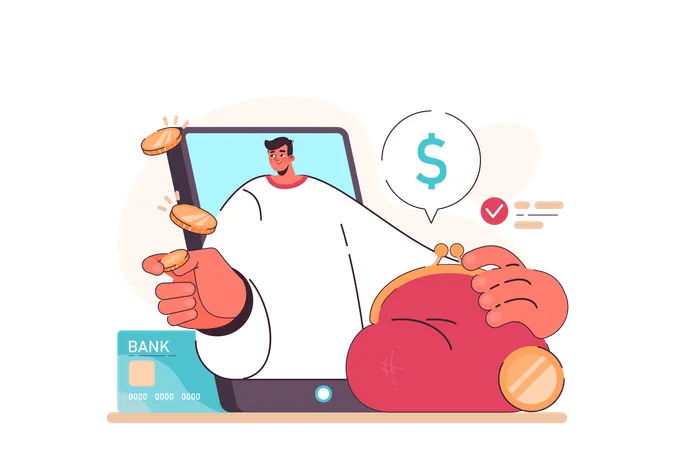 Passive Income In The Internet Character Making Money On Online Services And Technologies Easy Way To Receive Profit From Remote Source Flat Vector Illustration Illustration