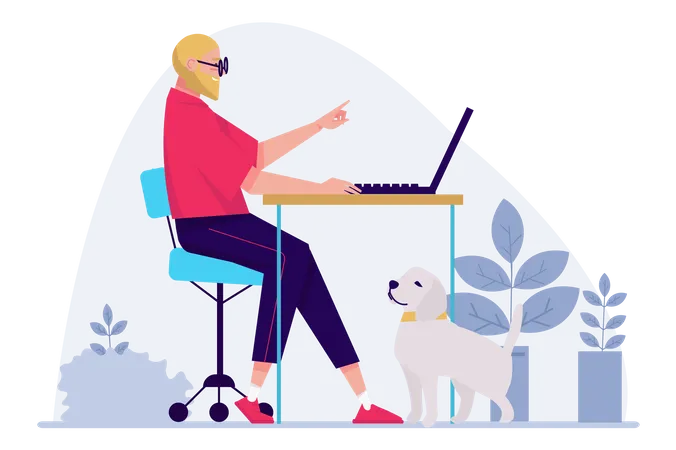 Freelance Concept With People Scene In The Flat Cartoon Design Man Earns Money For Himself And For Life Of The Dog With The Help Of Freelancing Vector Illustration Illustration