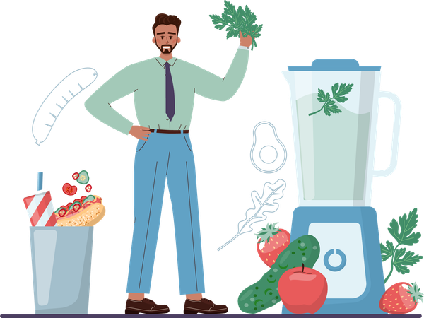 Man eat nutritious food  イラスト