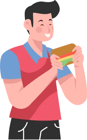 Man Eating Burger Illustration