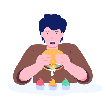 Man Eating Burger  Illustration