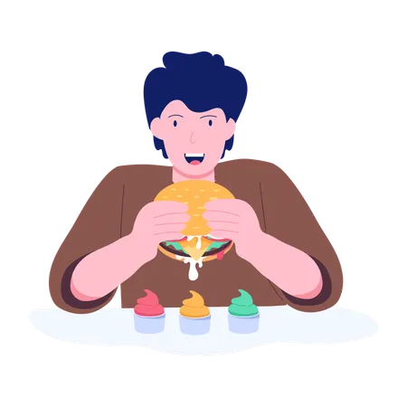 Man Eating Burger  Illustration