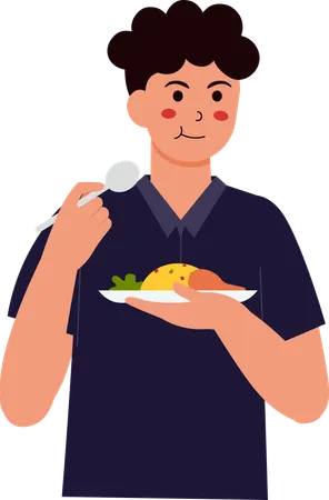 Man Eating Chicken and Rice  Illustration