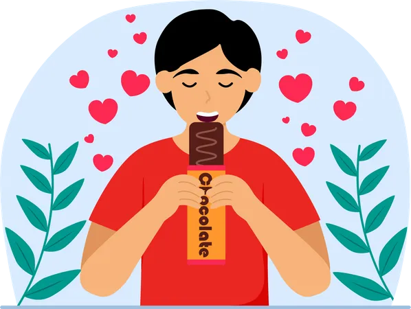 Man eating chocolate Illustration