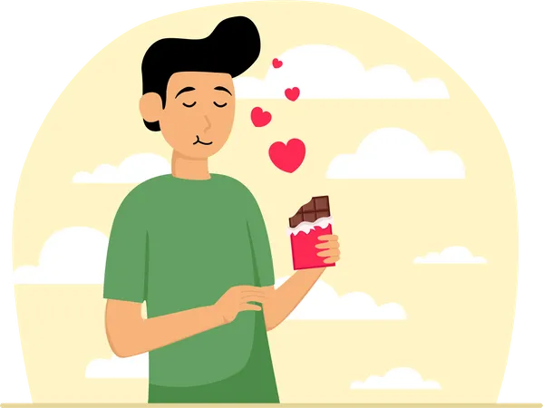 Man eating chocolate  Illustration