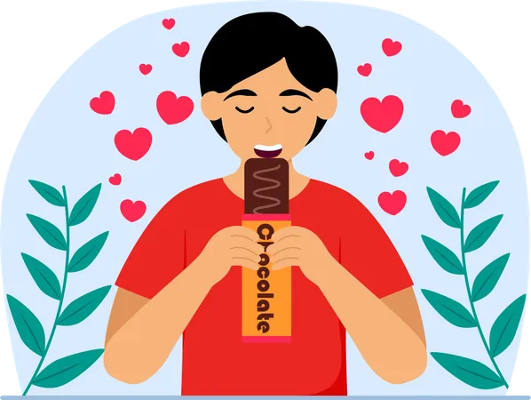 Man eating chocolate  Illustration