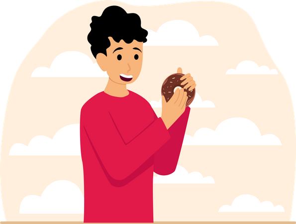 Man eating donut Illustration
