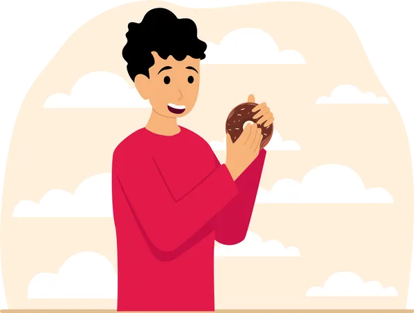 Man eating donut Illustration