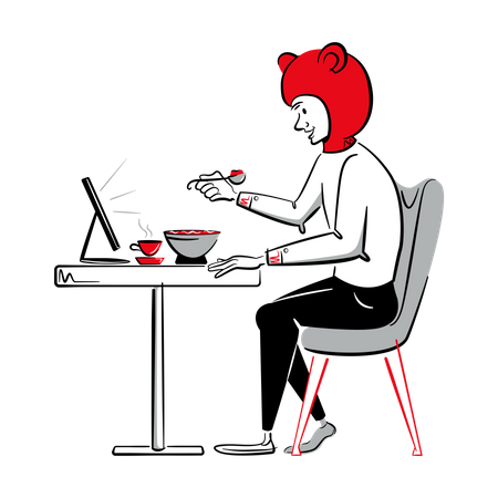 Man eating food while watching smartphone  Illustration