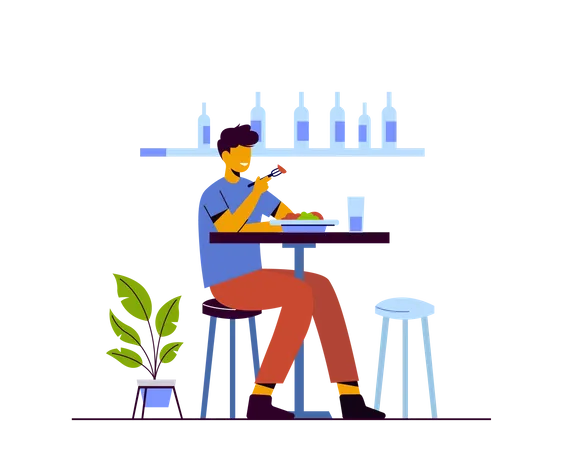 Man eating fruits in cafe Illustration