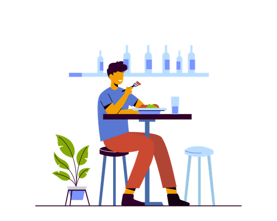 Man eating fruits in cafe  Illustration