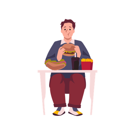 Man eating hamburger hot dog  Illustration