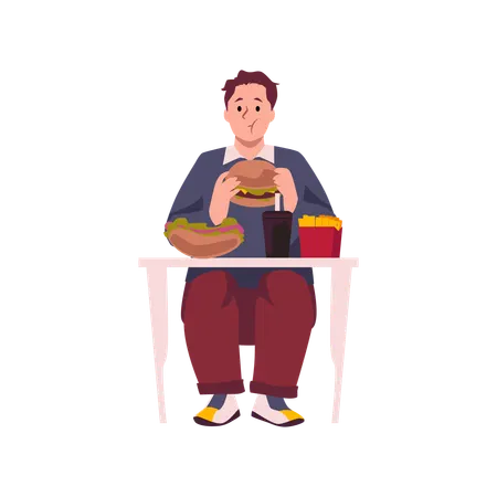 Man eating hamburger hot dog  Illustration