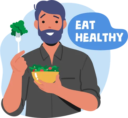 Man eating healthy green salad  Illustration