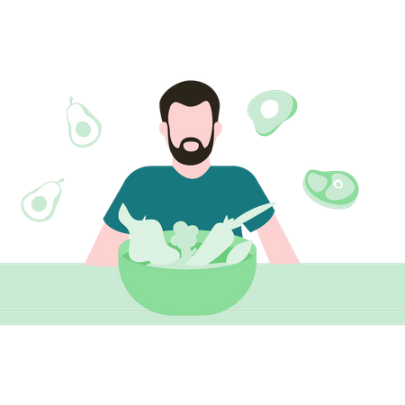 Man eating heathy salad Illustration