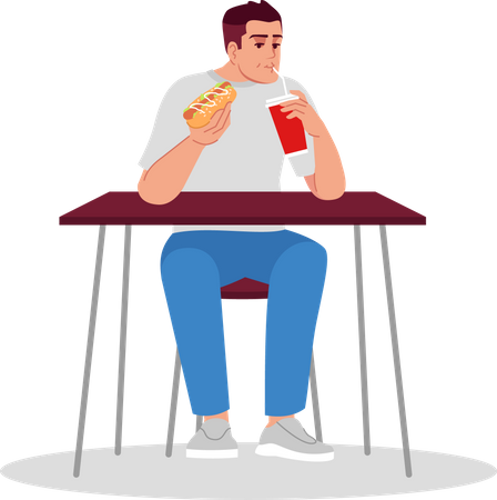 Man Eating Hot Dog With Carbonated Drink  Illustration