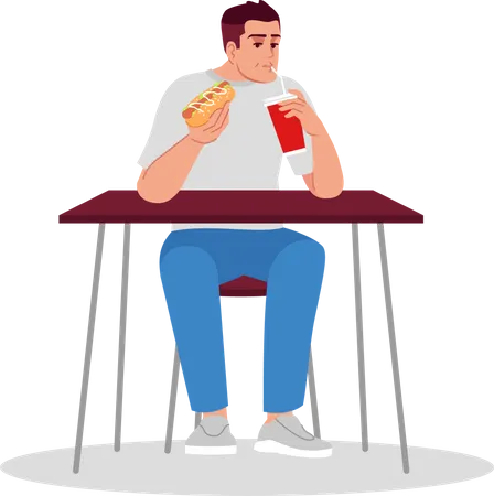 Man Eating Hot Dog With Carbonated Drink  Illustration