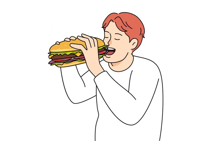 Man eating huge burger  イラスト
