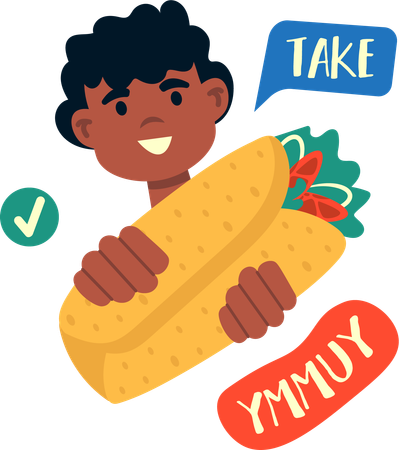 Man Eating Indian Burrito  Illustration