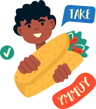 Man Eating Indian Burrito  Illustration