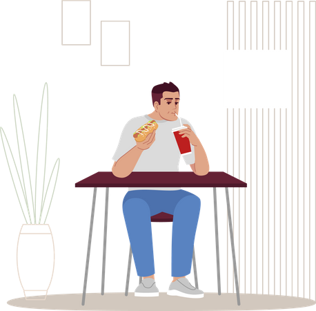 Man eating junk food  Illustration