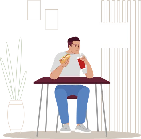 Man eating junk food  Illustration