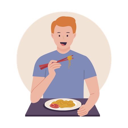 Man eating noodle Illustration
