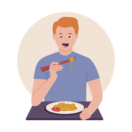 Man eating noodle  Illustration