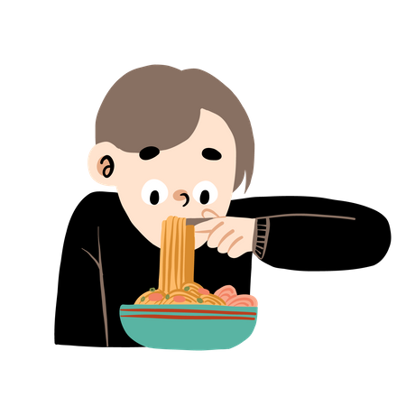 Man eating noodles  Illustration