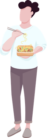 Man eating noodles  Illustration