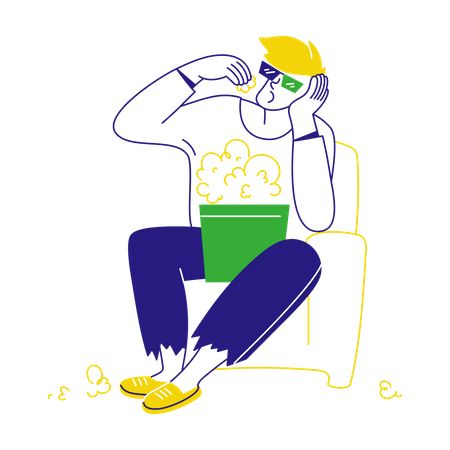 Man eating popcorn at movies  Illustration