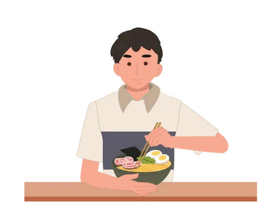 Man eating ramen Illustration