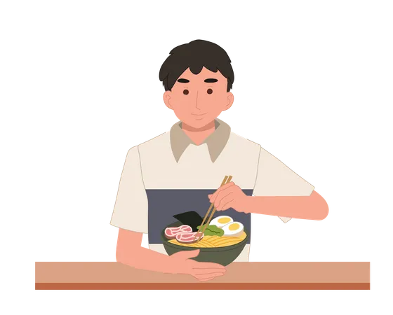 Man eating ramen  Illustration