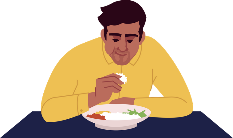 Man eating rice Illustration