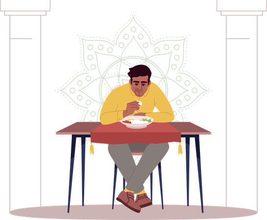 Man eating rice Illustration