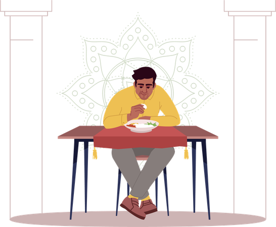 Man eating rice  Illustration