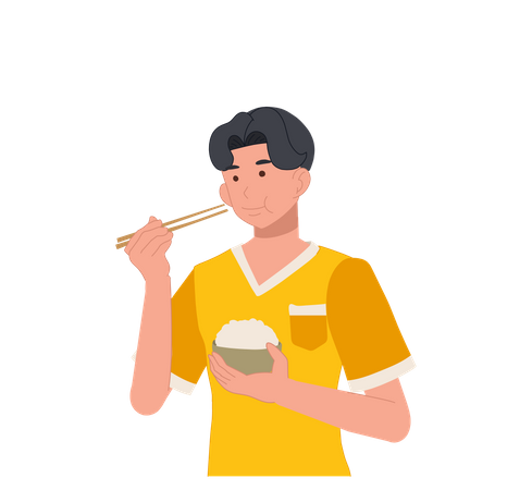 Man eating rice with chopstick  Illustration