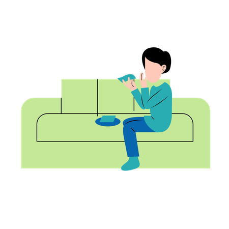 Man Eating Snack On Sofa  Illustration