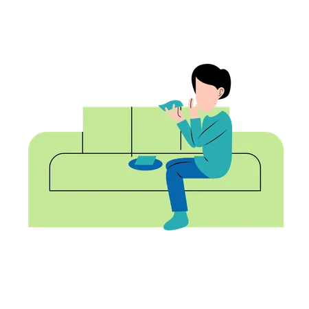 Man Eating Snack On Sofa Illustration