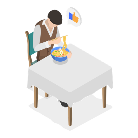 Man eating Soup With Noodles  Illustration