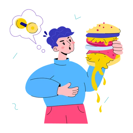 Trendy Doodle Mini Illustration Of Eating Unhealthy Illustration