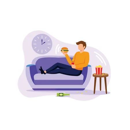 Man eating unhealthy food  Illustration