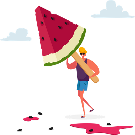 Man eating watermelon popsicle  Illustration