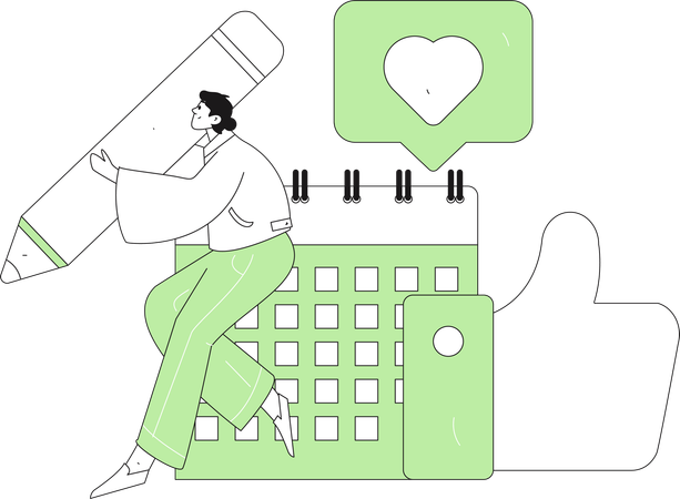 カレンダーイベントを編集する男性  イラスト