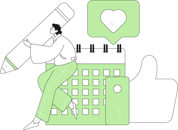カレンダーイベントを編集する男性  イラスト