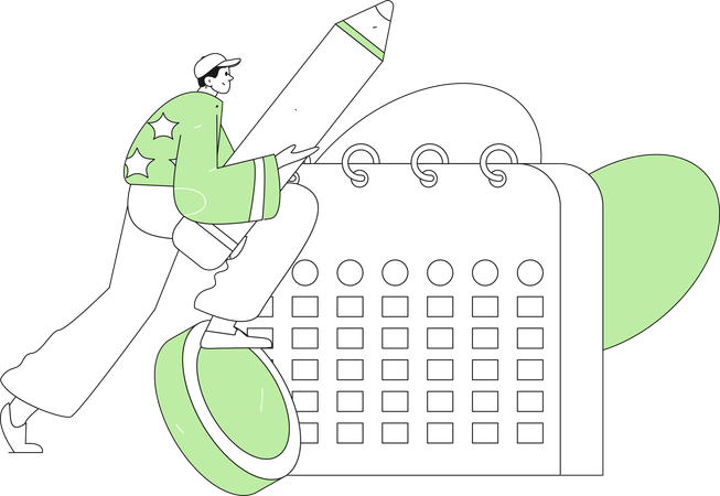 カレンダーのイベントを編集する男性  イラスト