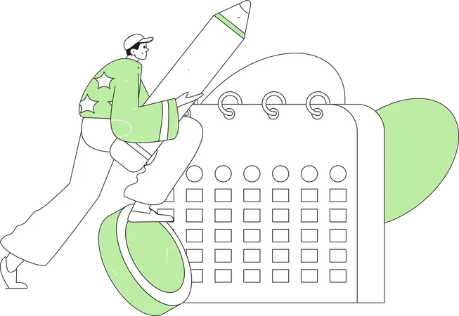 カレンダーのイベントを編集する男性  イラスト