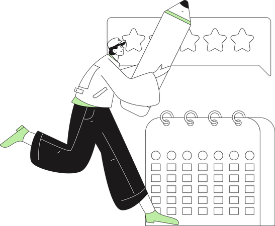 カレンダーのイベントを編集する男性  イラスト