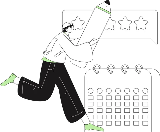 カレンダーのイベントを編集する男性  イラスト
